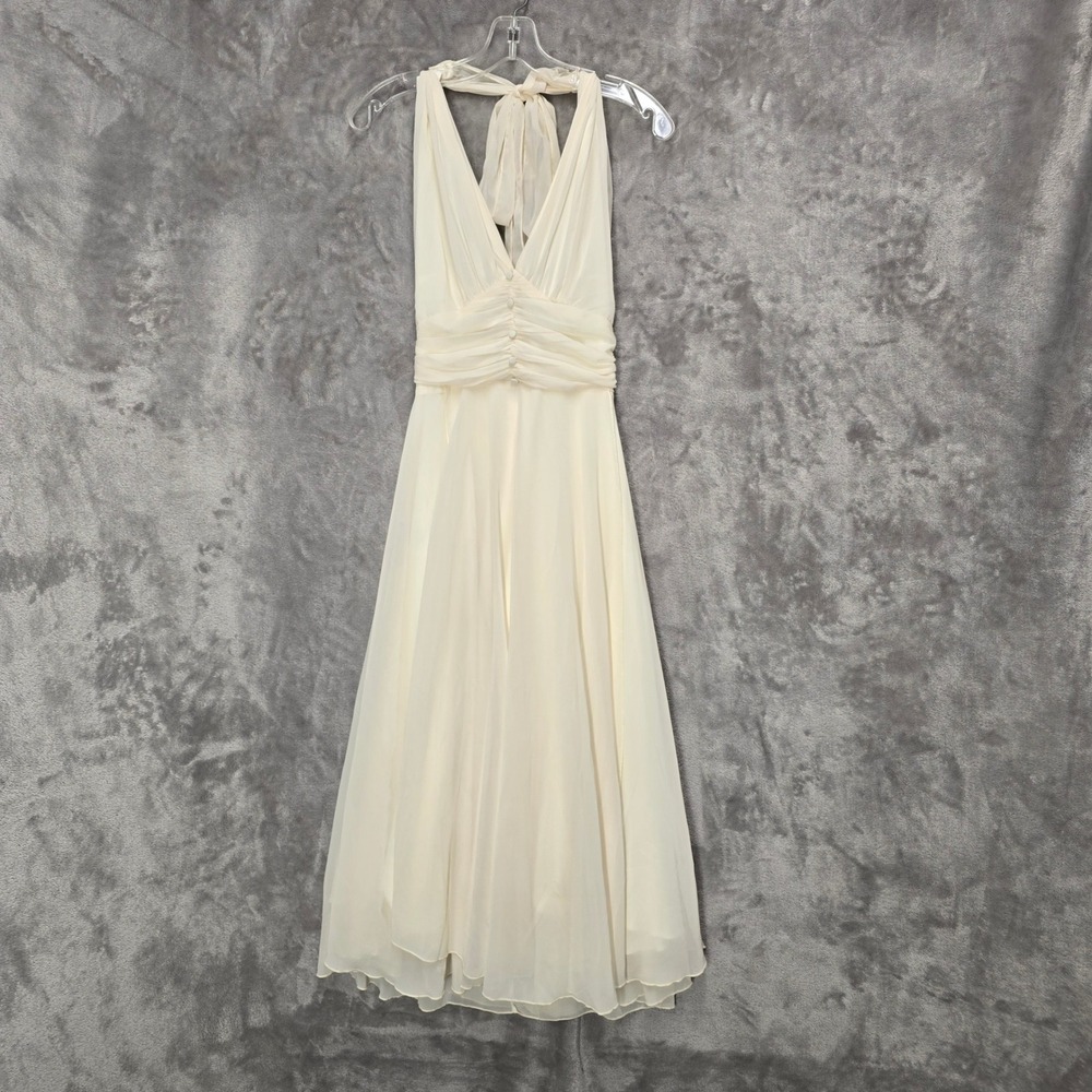 Regencycore Halter Dress Women S Cream Ruched Fairy Ethereal Marilyn Style Retro - Picture 10 of 16